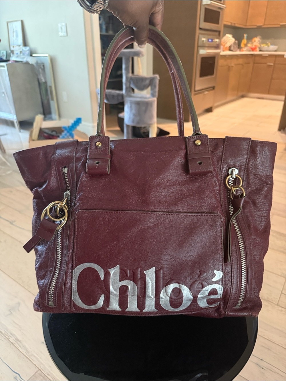 Burgundy Chloe Eclipse Leather Tote Bag